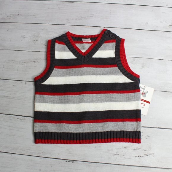 Carter's Baby Boy's Sleeveless Sweater Vest Size 9 Months Red Gray White - Picture 2 of 5